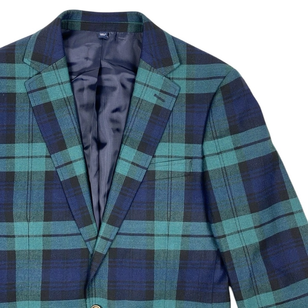 J Crew Thompson University Blazer Wool Blue Green Plaid Men's 36 NWT - Picture 4 of 15